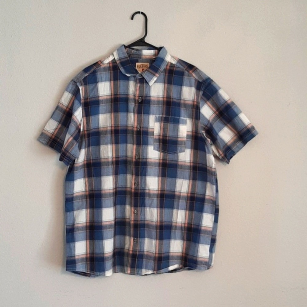 RedHead Mens XL Short Sleeve Button Down Shirt Blue Orange Plaid Dobby Pocket - Picture 2 of 9